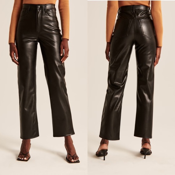 Abercrombie & Fitch The Ankle Straight Ultra High Rise Vegan Leather Pants - Picture 2 of 10